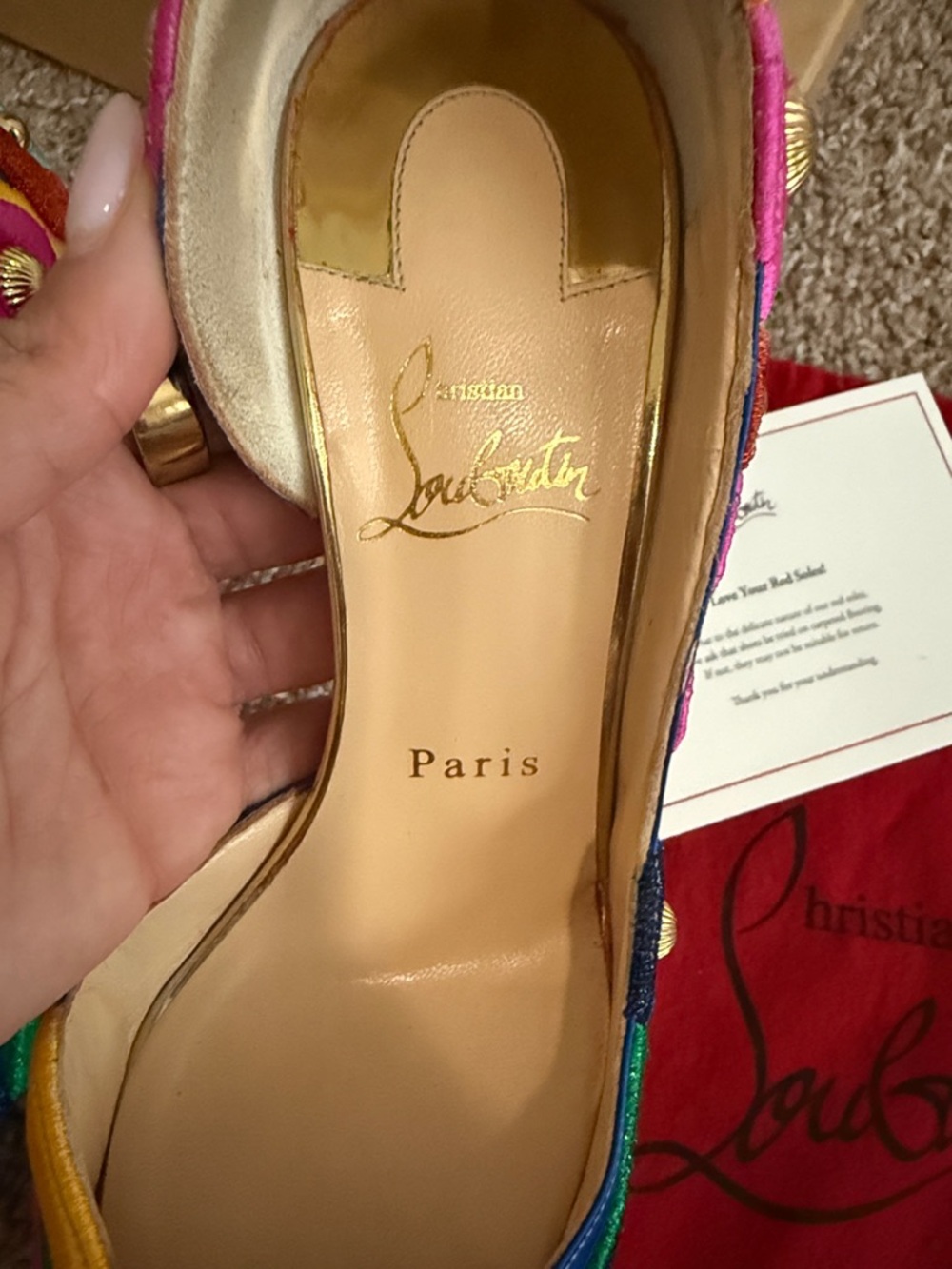 Christian Louboutin Multicolor Embroidered Pointed Toe Stiletto with Red Sole - Picture 2 of 9